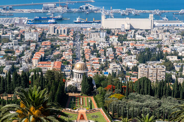 Amazing large panoramic view of the Bahai Gardens in Haifa Israel.