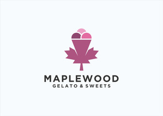 ice cream with maple leaf logo design vector silhouette illustration