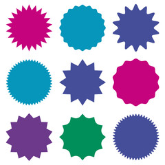 abstract shape colorful circle badges set,radial geometric sunburst template,vector illustration