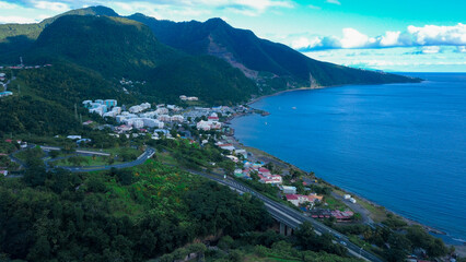 Aerial View to the Azure Bay of the Paradise Guadeloupe, Caribbean Islands