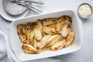 Pears baked with Parmesan. Healthy fats, clean eating for weight loss.