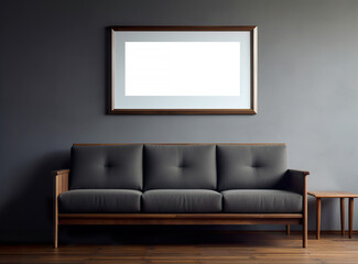 3D rendering an empty framed picture in living room