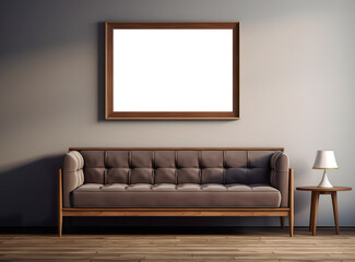 3D rendering an empty framed picture in living room