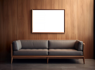 3D rendering an empty framed picture in living room