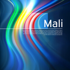 Mali flag background. Abstract malian flag in the blue sky. National holiday card design. Business brochure design. State banner, mali poster, patriotic cover, flyer. Vector illustration