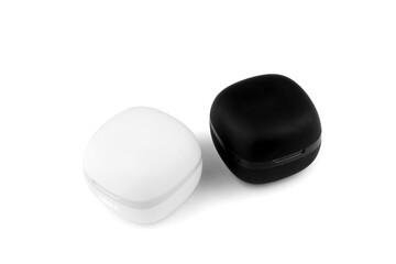 wireless black headphones close-up on a white background, charger, bluetooth