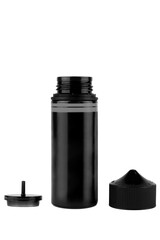 open black bottle on a white background close-up