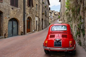 Poster old nostalgia red car in the italy street, tuscany © Animaflora PicsStock