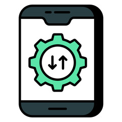 Gear inside phone, editable design icon of mobile management