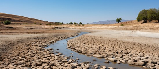 The riverbed of the Pinios, one of the longest rivers in Thessalia, Greece, is now dry due to heat and drought caused by climate warming. This could have potential consequences. The landscape is
