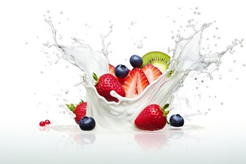 Fototapeta na wymiar Fruits and Yogurt Splashes: Fresh and Creamy Fusion