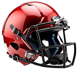 Fototapeta premium Red realistic helmet for American football with highlights. Isolated transparent background. Generative Ai