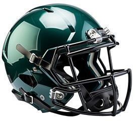 Green realistic helmet for American football with highlights. Isolated transparent background