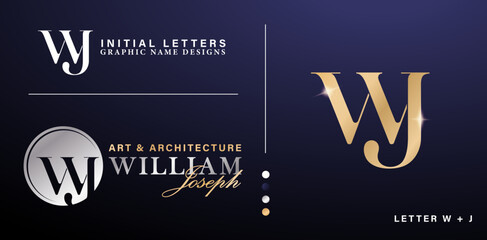 WJ monogram letter Luxury alphabet letter logo design with gold and silver colors Elegantly and classical style for initials wedding invitation, Stationery, Layouts collages, print materials buusiness