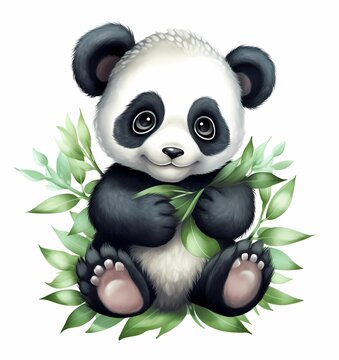 cartoon image of a panda on a white isolated background