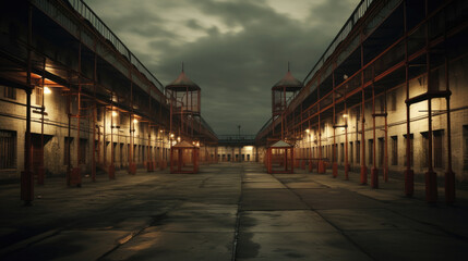 Fototapeta na wymiar Rows of prison cells, prison interior.