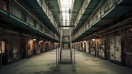 Naklejka na ściany i meble Rows of prison cells, prison interior.