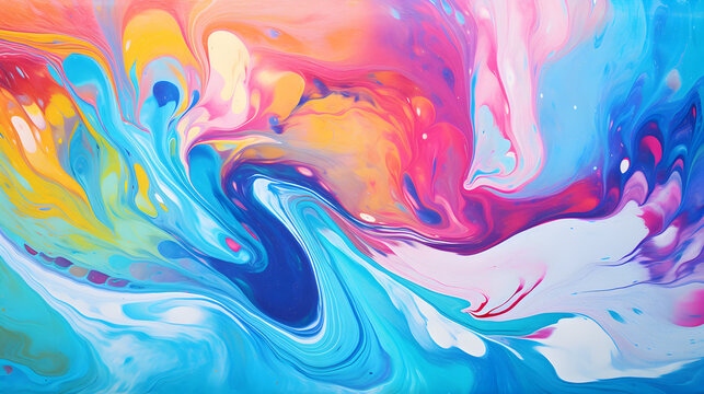 Abstract marbled acrylic paint ink painted waves painting texture colorful background banner - Bold colors, rainbow color swirls waveGenerative Ai