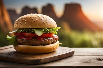 hamburger on wooden background