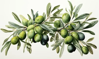 Schilderijen op glas Branch with olives on a white background. © Andreas