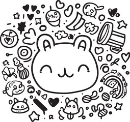 Cute hand drawn doodle kawaii animal set. Vector illustration.