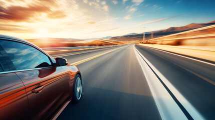 Obraz na płótnie Canvas vue rapprochée d'une voiture roulant à vive allure sur l'autoroute, effet de vitesse