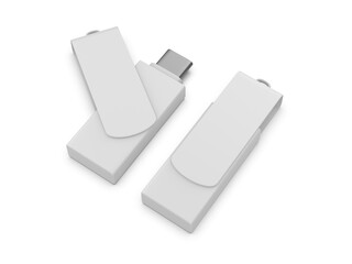 Blank C type pen drive with paper box packaging for promotional branding. 3d illustration.