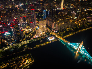 Fototapeta premium Guangzhou ,China - August 03,2023: Aerial footage of landscape in Guangzhou city, China