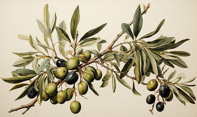 Branch with olives on a white background.