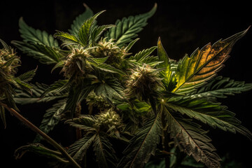 Closeup of a cannabis plant, cannabis flower. Generative AI.