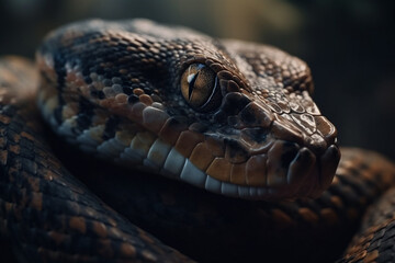 Fototapeta premium Closeup of a snake's head. Generative AI.