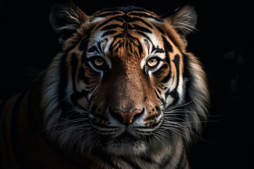 Fototapeta na wymiar A tiger’s face closeup. Generative AI.
