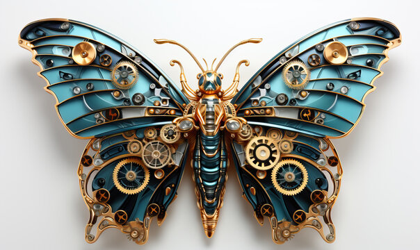 Beautiful mechanical butterfly, steampunk animal, 3d illustration.