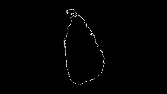 Sri Lanka map animation line. White line drawing on a black background.