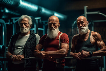 Fototapeta na wymiar Group of muscular senior men at the gym. Generative AI.