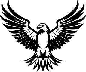Obraz premium Eagle, hawk, falcon emblem with spread wings, heraldic symbol, bird, predator, wild animal, design,