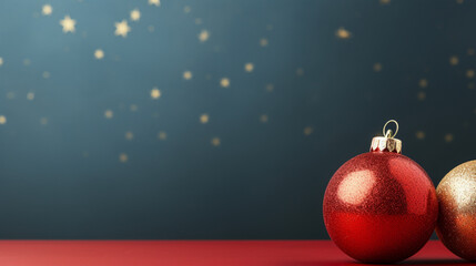 Design for a Christmas Greeting Card or Holiday Banner; Gilded Christmas Tree Ornament on a Background of Vibrant Red; Ample Space for Text.