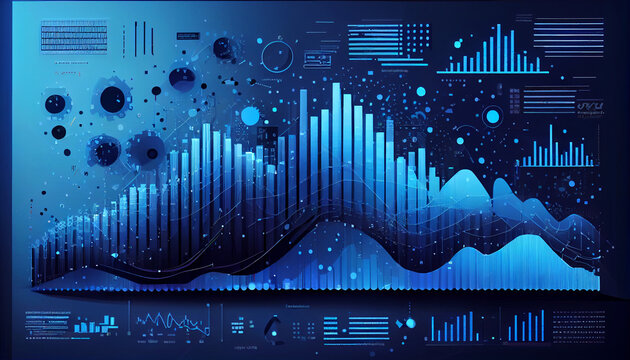 Vector Illustration of Abstract Blue Background with Charts for Analyzing Business Data and Customer Insights, technology background, Ai generated image - Powered by Adobe