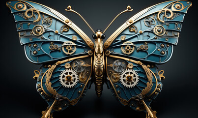 Beautiful mechanical butterfly, steampunk animal, 3d illustration.
