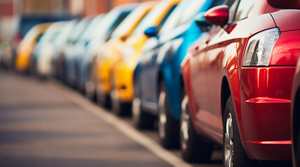 A row of Cars Closeup Parked at a Car Lot