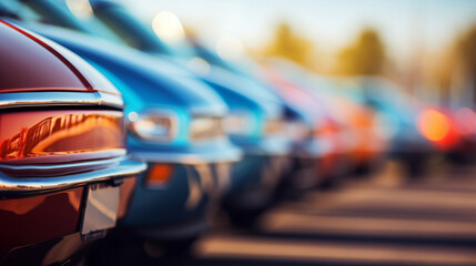A row of Cars Closeup Parked at a Car Lot