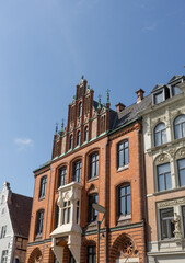 Historical residential and commercial building in the old town of Flensburg