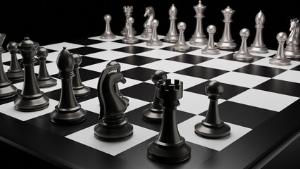 3d chess on chess board game for business metaphor leadership concept, 3d rendering © GMUBIN