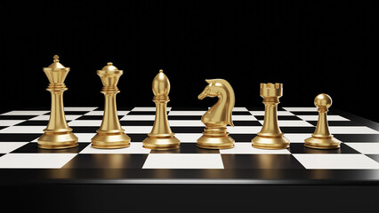 3d chess on chess board game for business metaphor leadership concept, 3d rendering © GMUBIN