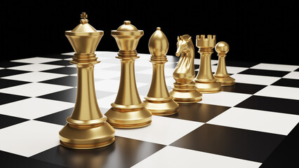 3d chess on chess board game for business metaphor leadership concept, 3d rendering © GMUBIN