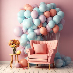 Colorful balloons in the room. Party concept.
