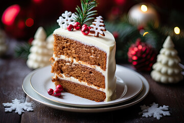 Fototapeta na wymiar Christmas cake with cream cheese frosting 