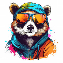 Panda wearing hat with sunglasses. Modern street style for sticker or t-shirt design. Generative AI