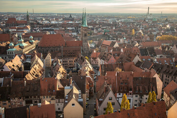Nuremberg Above View in Autumn. Architecture in Germany. Architectural Landscape in Bavaria. - obrazy, fototapety, plakaty