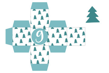 Advent Calendar Printable Gift Box. Gift box printable template. New Year and Christmas concept. Number 9